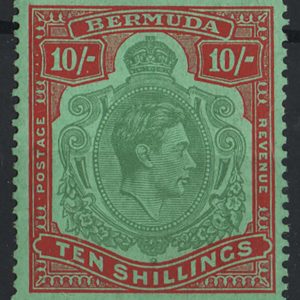 #069 Bermuda 1938 10s green & vermilion/green perf 13 vf mint sg119e c£40