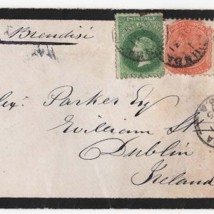 #952 South Australia 1875 Neat mourning cover to Dublin franked 9d KAPUNDA cds