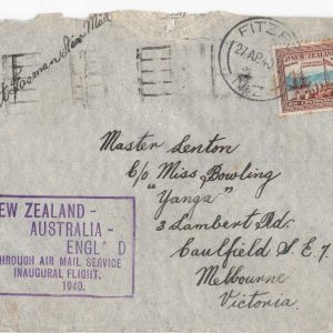 #921 New Zealand 1940 New Zealand to England via Australia FFC first flight cover
