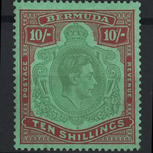 #068 Bermuda 1938 10s yellowish-green & deep carmine-red/green sg119c vf mint c£75