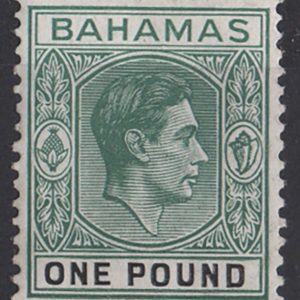 #034 Bahamas 1938 £1 blue-green & black ordinary paper sg157a f mint c£65