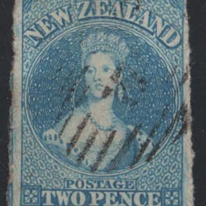 #912 New Zealand 1857 Chalon head no wmk 2d blue imperf, 3 good margins