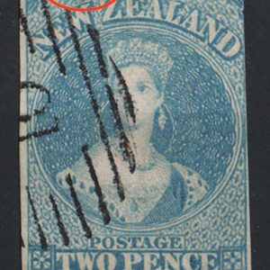 #911 New Zealand 1857 Chalon head no wmk 2d pale blue imperf