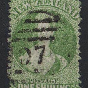 #916 New Zealand 1864 Chalon head wmk large star 1s yellow-green