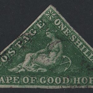 #103 Cape of Good Hope 1853 1s deep dark green Triangular sg8a vfu, 3 good margins