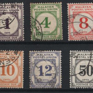 #863 Malaya - Postal Union 1936 Script wmk Postage Dues set of 6 fu sgD1-6
