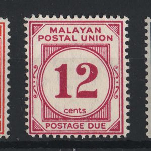 #866 Malaya - Postal Union 1951 Postage Dues perf 14, 5c, 12c, 20c vf mint +