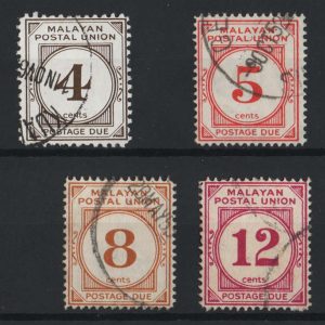 #867 Malaya - Postal Union 1951 Postage Dues perf 14, 5c-12c vfu sgD18-D20, +