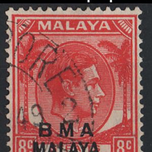 #855 Malaya - BMA 1945 8c red thin striated paper sg7a vfu