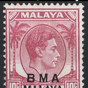 #857 Malaya - BMA 1945 10c purple die 2 chalky paper sg8 um
