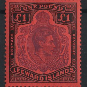 #851 Leeward Is 1938 £1 perf 13, violet & black/scarlet vf mint sg114c