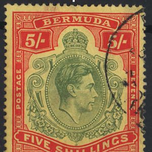 #065 Bermuda 1938 5s green & red/yellow line perf 14¼ vfu sg118b