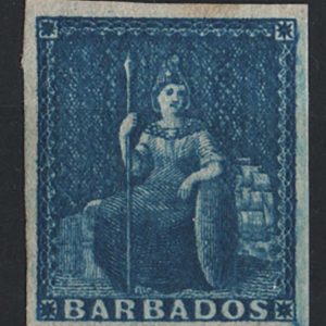 #042 Barbados 1855 (1d) deep blue, white paper vf mint, good margins sg10 c£110