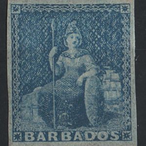 #040 Barbados 1855 (1d) pale blue, white paper vf mint, good margins sg9 c£180