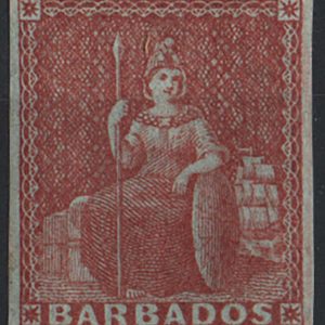 #037 Barbados 1852 (4d) brownish-red, blued paper vf mint, four good margins sg5
