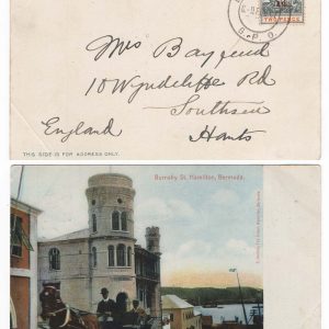 #050 Barbados 1906 Kingston relief fund 1d on 2d sg153 fu on neat postcard