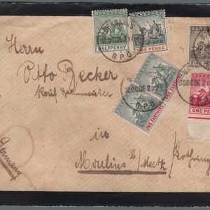 #049 Barbados 1906 Mourning cover to Germany with multiple franking