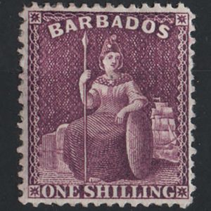 #047 Barbados 1875 1s purple wmk CA (sideways) vf mint sg81 c£170