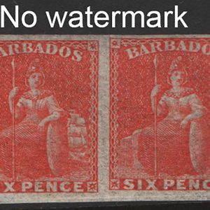 #045 Barbados 1861 6d dull orange-vermilion no wmk imperf pair f mint sg32a c£750