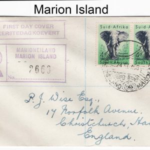 #945 South Africa 1958 Fine registered cover to England, franked pair 4d Elephant