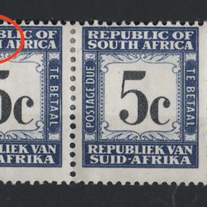 #950 South Africa 1967 Postage Dues 5c wmk RSA marginal pair with r15/9