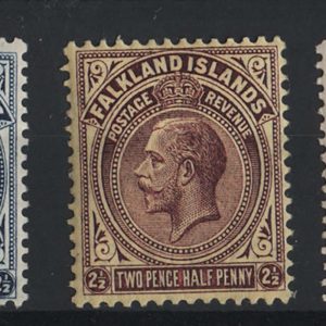 #134 Falklands 1921 Script wmk f mint range: 2d, 2½d, 3d, 6d, 1s sg74, etc c£90+