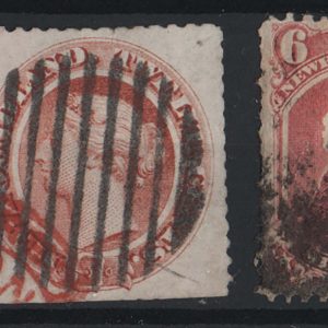 #924 Newfoundland 1862 6d rose-lake used 2½ close margins sg20 c£100 + a few others