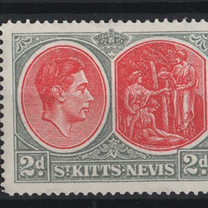 #957 St Kitts Nevis 1938 6d green & deep claret (chalky) sg74b + 2d scarlet ++