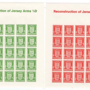 #836 Jersey 1941 Wartime Arms ½d, 1d, the reprints in um imperf sheets of 25