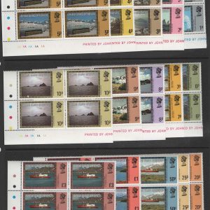 #142 Falklands Deps 1980 1p - £3 set of 15 (without imprint date) in matching fine plate blks