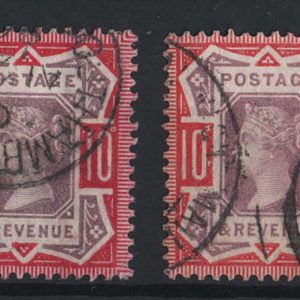 #443 GB 1887 10d dull purple & carmine & dull purple & scarlet sg210, 210b vfu cds