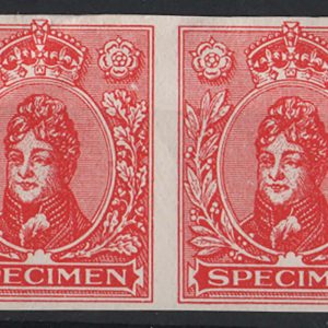 #557 GB 1914 Prince Regent De La Rue imperf specimen stamp in red, um pair