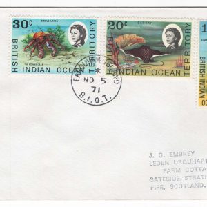 #942 Seychelles 1971 Neat cover to UK, FAROUHAR Island cds, BIOT