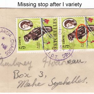 #941 Seychelles 1968 Pair black parrot BIOT ovpt 5c