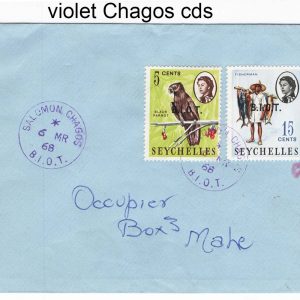#940 Seychelles 1968 Black Parrot BIOT ovpt 5c + 15c sg1, 3 fu in Chagos