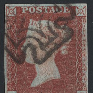 #187 GB 1841 1d red plate 24 SG vfu, 4 margins, Dublin MX sg8 c£125 sg8