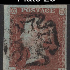 #202 GB 1841 1d red plate 23 RA fu, 4 good-huge margins sg8 c£60
