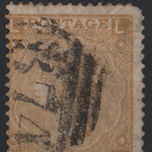#315 GB 1865 9d straw plate 4 wmk emblems sg98 vgu, short corner perf