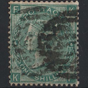 #317 GB 1865 1s deep green plate 4 wmk emblems sg100 gu c£180