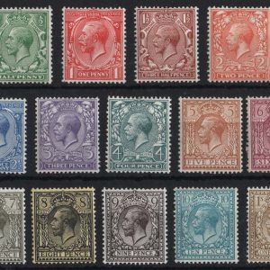 #514 GB 1912 ½d - 1s set of 14 (1x 9d) fresh m/mint sg351-396