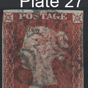 #206 GB 1841 1d red plate 27 SI fu with blue-grey MX 4 close-good margins