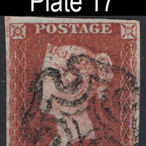 #198 GB 1841 1d red plate 17 NH vfu, 4 close-good margins c£140