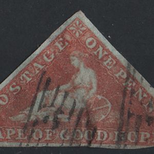 #101 Cape of Good Hope 1853 1d brick-red on blued paper, vgu, light cancel