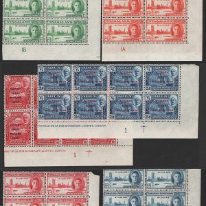 #930 Nyasaland 1946 Victory set in um plate blocks, ditto Aden(Shihr) & Somaliland