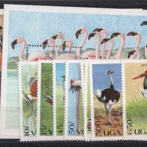 #987 Uganda 1990 Birds set of 8 + 2x m/sheets um sg840-848