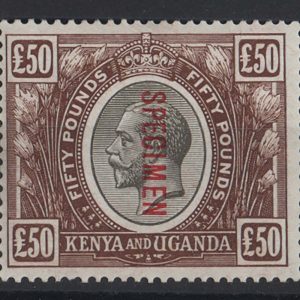 #839 Kenya Uganda Tanganyika 1922 £50 black & brown ovpt Specimen sg103s c£3250