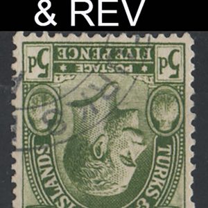 #985 Turks & Caicos 1922 5d sage-green wmk inverted & reversed vfu sg170y