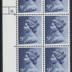 #676 GB 1976 Machin 9p violet cyl 16 dot ERROR missing phosphor um