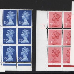 #756 GB Machin cyl blks 20½p cyl 1 no dot (EEH at base), 20½p cyl 1 dot, then 23p +