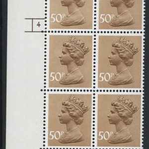 #767 GB Machin cyl blks 50p non-phosphor cyl 4 no dot APS perf MCC£50